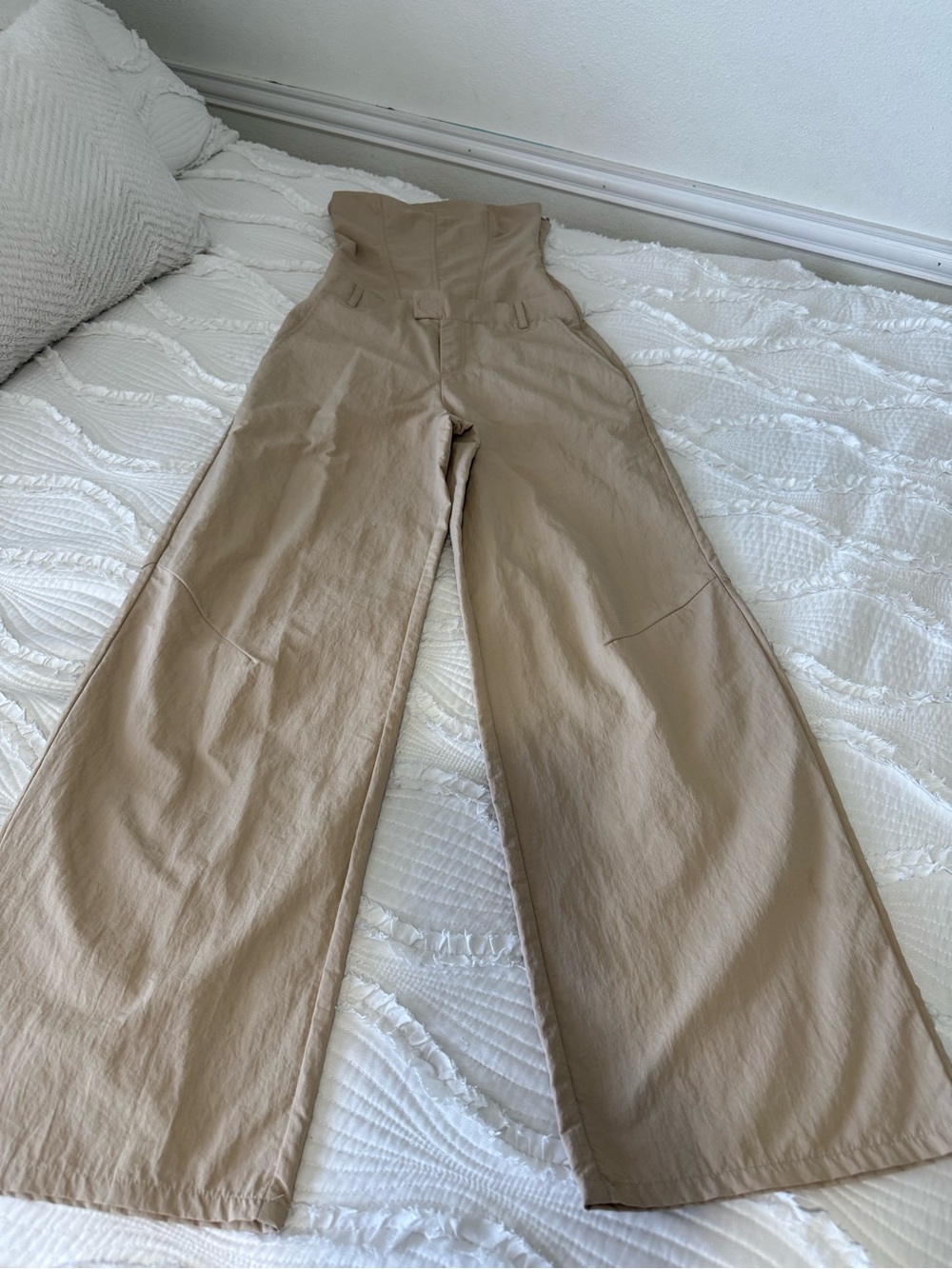 Zara Wide-Leg High-Waist Jumpsuit in Beige